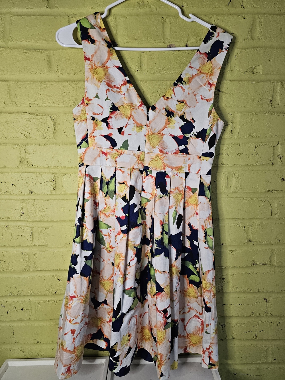 JCrew Floral V-Neck Navy and Cream Fit & Flare Dress - Picture 3 of 4